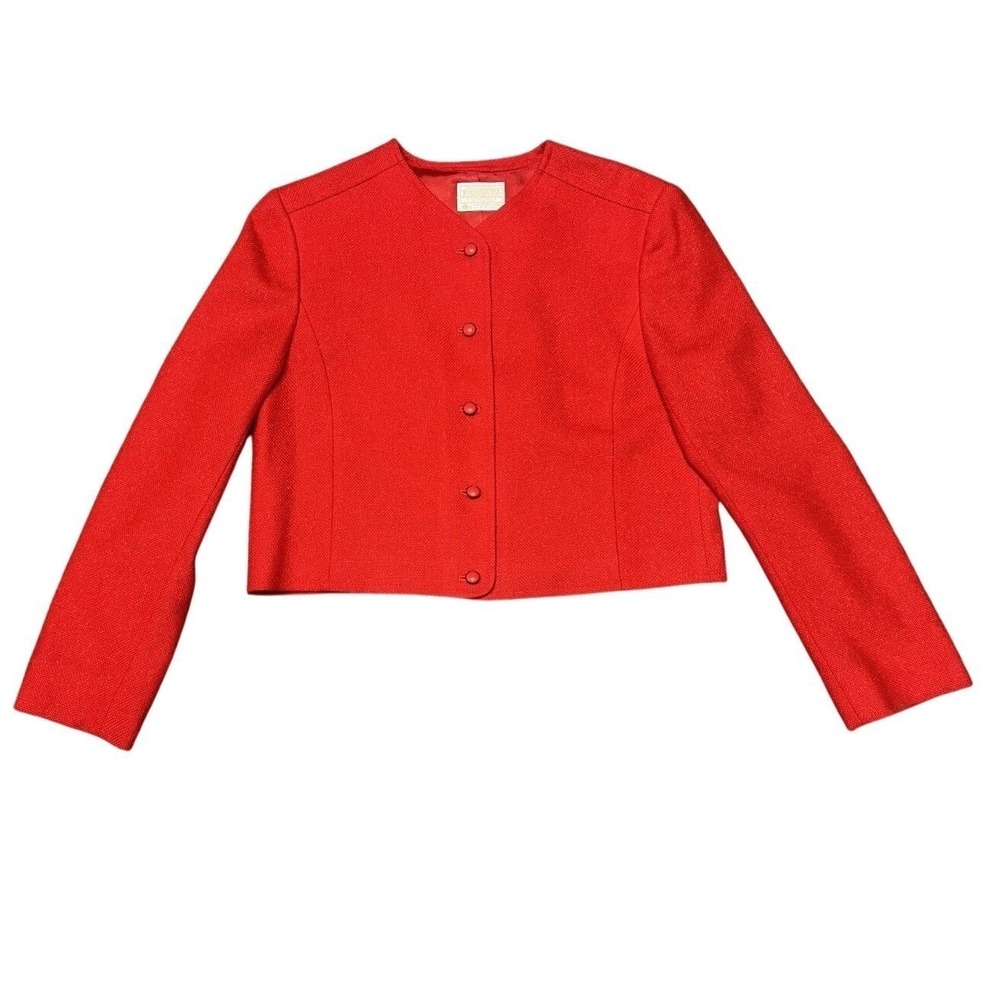 VTG Pendleton Red Virgin Wool Cropped Jacket Size 16 USA Old Money Heritage